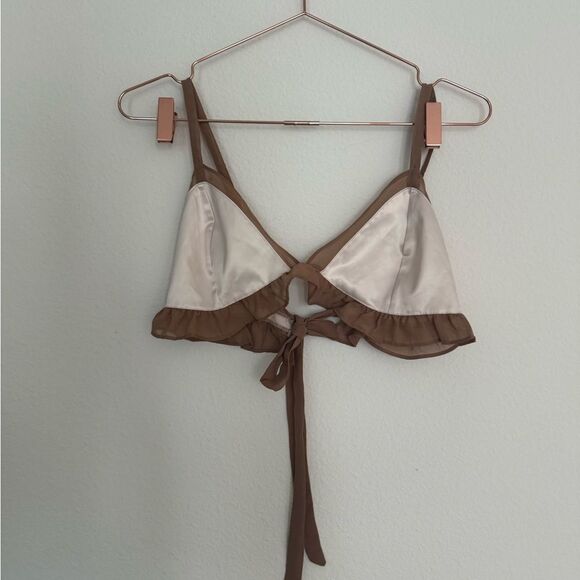 Y2k satin For love & lemons skivvies lingerie dainty bra top blush and brown S - Picture 9 of 12